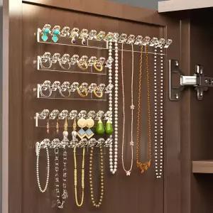 벽걸이형 다기능 자가 접착식 보석 보관 랙 8개의 후크가 있으며 반지 귀걸이 및 전시용