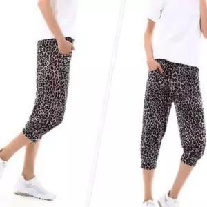 7부 아이스바지 호피그레이 달리기 여성용 허리밴딩