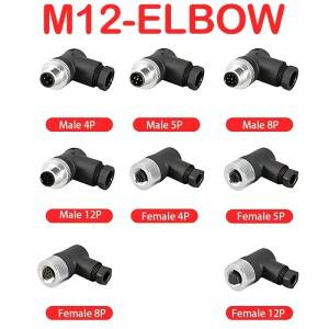 5피스 M12 엘보 센서 커넥터 방수 남성 여성 플러그 나사 각도 스레드 커플 링 4 5 8 핀 A