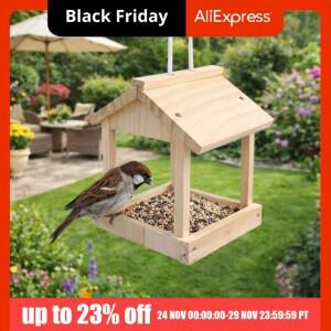 애완동물 용품 나무 새 모이통 하우스 내구성 있는 소박한  걸이형 새집 강한 안정적인 개방형 발코니용