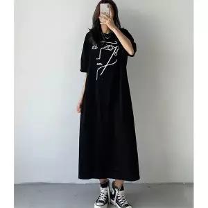 원피스 롱 여름 홈웨어 데일리 프린팅 반팔