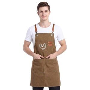 남성용 여성용 스트랩 포함 글자 포켓 브라운 앞치마 레터 조절 셰프 가능한 크로스 맞춤형