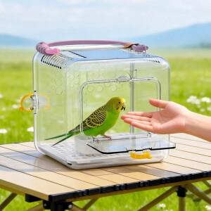 클리어 버드 여행용 케이지  퍼치 바닥 메쉬  사료워터통 트레이  커버    S/M 조류  콘유어  앵무새용