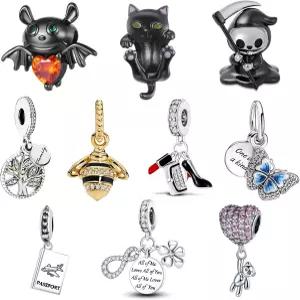 아발릴스 10팩 부적 세트 925 스털링 실버 핏 팔찌 및 목걸이 펜던트 구슬 여성 가족 친구를 위한 주얼리