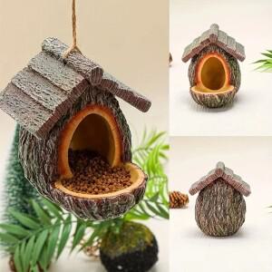 인기  중인 나무집 모양 레진 새집 새 모이통 정원 장식 비와 햇빛 차단 튼튼하고 내구성 있는 제품