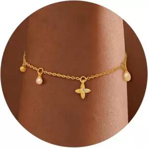 여성용 FUCJOEE 발렌타인 팔찌 고급스러운 골드 14K 도금 진주 껍질 하트 참 트렌디한 비타니시 주얼리