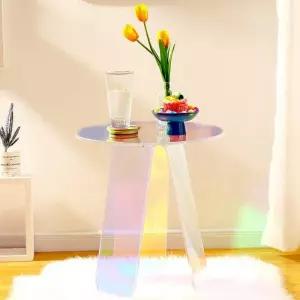 테이블 홀로그램 레인보우 원형 아크릴 오로라 투명 사이드 거실 탁자 HRG-400 가구