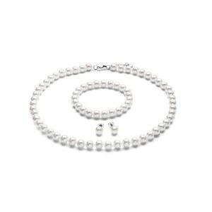 엘루닉스 8mm 진주 목걸이 세트 여성 및 용 팔찌 귀걸이 트리오 결혼식용 인조 주얼리 파티 데 패션