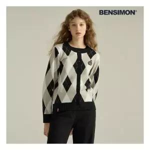 [벤시몽] 여성 디아망 아가일 가디건 프렌치블랙