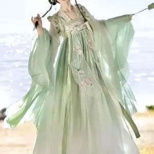 한푸 전통 고대 당나라 축제 의상 여자 호위 선녀복 청록색