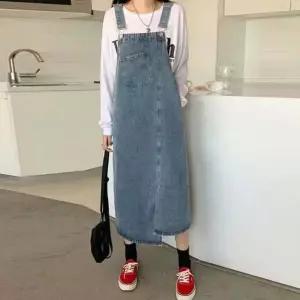 멜빵스커트 언발란스 청원피스 데님 편한 트임