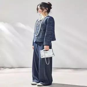 엘럽 여성 울 봄 모피 코트 프렌치 실버 반짝이 코튼 원템1