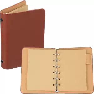 파티킬 6 링 바인더 커버 A7 크래프트 가죽 노트북 미니 리필 가능 루즈 개인 플래너 50매 브라운