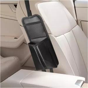 2in1 티슈 홀더 카시트 보관 가방 다기능 물병 휴대폰 및 음료용 사이드 정리함 대형 컵 자동차용 메쉬