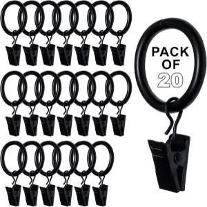 커튼 캡 그림을 위한 클립이 달린 검은색 링 1인치 세트 막대 직경 최대 0.95인치/24mm에 맞습니다 블랙