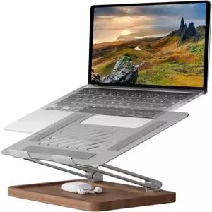 책상용 무소 우드 노트북 스탠드 호두 저장 베이스가 있는 라이저 조절 가능한 10~17.3인치 PC용