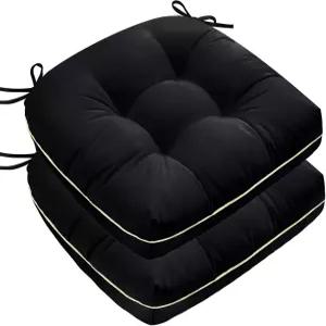 야외 의자 쿠션 세트 2개 파티오 가구 및 위커 타이가 있는 메모리 폼 시트 패드 19 x 인치블랙