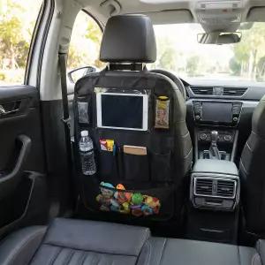 크레이들리 자동차 뒷좌석 정리함 투명 태블릿 홀더와 9개의 포켓이 있는 옥스포드 천 오토시트 킥 매트