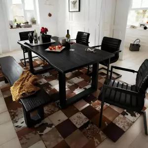 2인치 두꺼운 테이블탑과 금속 다리가 있는 TKKUPLG 솔리드 우드 식탁 6~8인용 직사각형 농가 주방 식당용