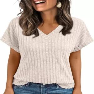 오토멧 여성 봄 탑 2026 여름 드레시 캐주얼 블라우스 반팔 귀여운 브이넥 스웨터 셔츠 패션 휴가복