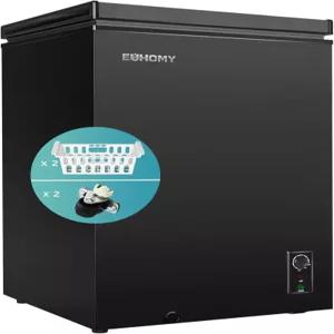 EUHOMY 3.5 Cu.Ft 바퀴가 달린 가슴 냉동고 조절 가능한 소형 깊은 7 온도 조절기 조용한 미니 독립형 상단
