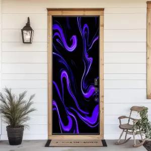 3D 도어 스티커 마블 블루 울트라 바이올렛 블랙 추상 네온 퍼플 웨이브 그라디언트 데칼 필 앤 스틱 벽지