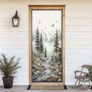 3D 도어 스티커 그린 포레스트 우드랜드 보육실 소나무 산 안개 새 문 데칼 필 앤 스틱 벽지 자가 접착식