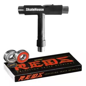 본즈 레드 스케이트보드 롱보드 롤러 스케이트 베어링 8팩 보너스 무료 스케이트하우스 T-핸들 도구 번들
