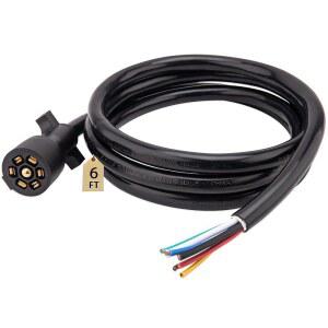 트레일러 배선 하네스, 7핀 플러그, 7방향 와이어, 6피트, RV 트레일러, 카라반, 푸드밴 및 기타 견인 차량용으로 설계됨 (6피트)