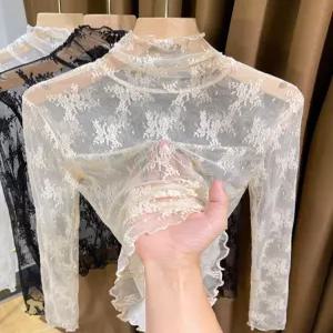 레이스 망사 이너티 슬림핏 시스루티 비침 목티 긴팔티