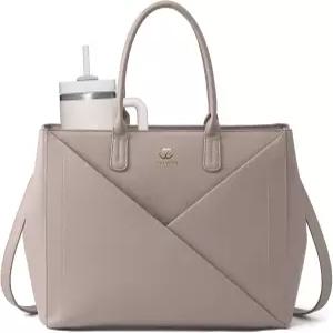 큰 컵 홀더가 있는 여성용 LOVEVOOK 노트북 토트백 15.6인치 PU 가죽 작업 가방 교사 방수 컴퓨터 비즈니스