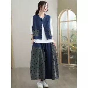 포뇨 여성 빈티지 데님 베스트+스커트 가을 아우터 슬림핏 조끼 OPH3