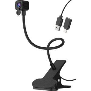 유이시키아 4K 센터 스크린 웹캠(마이크 포함), 오토포커스 미들 웹캠 USB 타입-C / A 어댑터, 눈높이 카메라 플러그 앤 플레이(클램프)