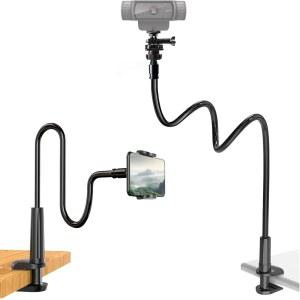 책상용 웹캠 스탠드, 휴대폰 홀더가 있는 유연한 구스넥 마운트 홀더 암, C922 C930e C920S용 스탠드 컴퓨터 카메라 책상 C920 C615 C960 C920x BRIO 4K 넥 N60