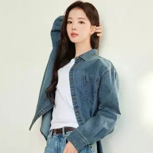 백화점 지오다노 노정의 여자 청셔츠 루즈핏 워싱 데님 긴팔 남방 346507