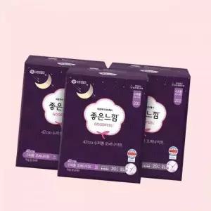 좋은느낌 42cm 생리대 오리지널 수퍼롱 오버나이트 20매 X 3EA 에어핏쿠션 20개 4605156
