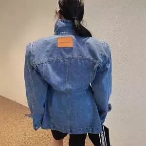 무천도사 가을 빈티지 봄 여자 여성용 청 스트랩 재킷 싱글 이른 터틀넥 코트 숏 KKE3