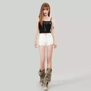 엘럽 여성용 팬츠 데님 체크 셔츠 오렌지 순백 쇼트 하이웨스트 슬림핏 트렌드 스판 A라인 핫팬츠 박템1