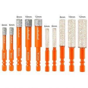 10PCS 육각 드라이 다이아몬드 밀링 드릴 드릴링 연마 비트 화강암 10 구멍 코어 모서리 확대 12mm 공구
