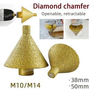 M10 M14 다이아몬드 모따기 코어 드릴 절단 비트 50mm 대리석 도구 타일 베벨 구멍 38 연삭 확대 조각 석재 화강암