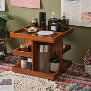 회전 원목 화장품 정리함 화장대 수납 선반 립스틱 정리대