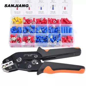 모듬 스페이드 터미널 절연 케이블 커넥터 전기 와이어 압착 버트 링 포크 세트 러그 압연 도구 키트