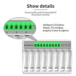 PUJIMAX 8 슬롯 배터리 충전기(LCD 디스플레이 포함) AA/AAA NiCd NiMh 충전식 배터리용 스마트 지능형 aa