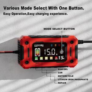 12V 15A 8A 스마트 배터리 충전기 자동차 오토바이 LiFePO4 납산 AGM GEL LED 디지털 터치 스크린 리튬 철