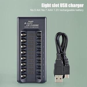 충전식 배터리 충전기 USB 출력 8 슬롯 1.2V NiMH AAA/AA 배터리 충전기용 고속 충전 단락 보호