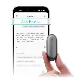 [미국배송] PLAUD NOTEPIN 음성 녹음기 AI 앱 제어 노트테이커 전사 및 요약 112개 언어 지원 강의 회의 코스믹 그레이 비S 버전용 64GB 오디오 녹음기