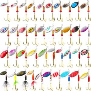 스카이티 40개 낚시 미끼 하드 메탈 컬러풀 스피너 태클 박스 트라우트 스푼 베이스 파이크 월 연어
