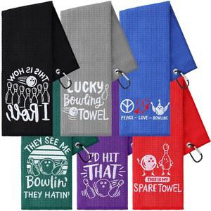 VitalCozy 6개 볼링공 타월과 그로밋이 포함된 재미있는 자수 극세사 래그는 남성 여성 애호가를 위한 액세서리, 16 x 24 인치 선물입니다