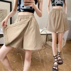 여성 여름 가벼운 밴딩 랩 와이드 큐롯 팬츠 치마바지 YBx1+5agJ