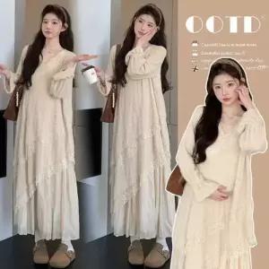 원피스 여성 이너 러블리 레이스 긴팔 롱스커트 다올4